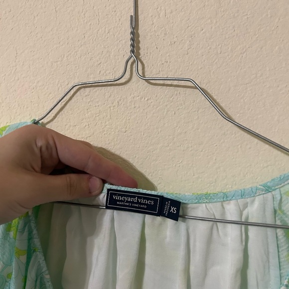 NWT Vineyard Vines Puff Sleeve Dress Green Blue V-Neck Mini Floral Pockets Sz XS - Picture 6 of 10